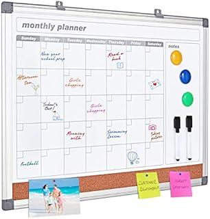 MAKELLO Monthly Calendar Whiteboard Dry Erase Cork Board Combo for Office, Classroom, Kitchen and Bedroom, 60x45cm