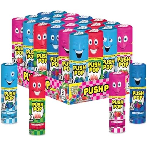 Push Pop Candy Lollipops - Individually Wrapped Variety Candy Party Pack - 24 Count Lollipops in Assorted Fruity Flavors - Fun Candy for Gifts, Celebrations, Party Favors, Gift Baskets, & Birthdays