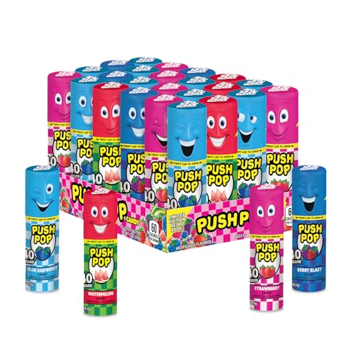 Push Pop Candy Lollipops - Individually Wrapped Variety Candy Party Pack - 24 Count Lollipops in Assorted Fruity Flavors - Fun Candy for Gifts Celebrations Party Favors Gift Baskets & Birthdays