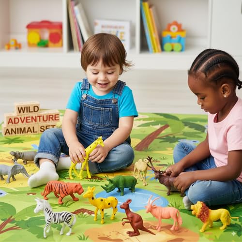 Image of ZESTHOME Jungle Animal Toy Set - 12 Big Zoo Figurines, Durable Educational Toys for Kids, Toddlers & Preschool Boys Girls 2+