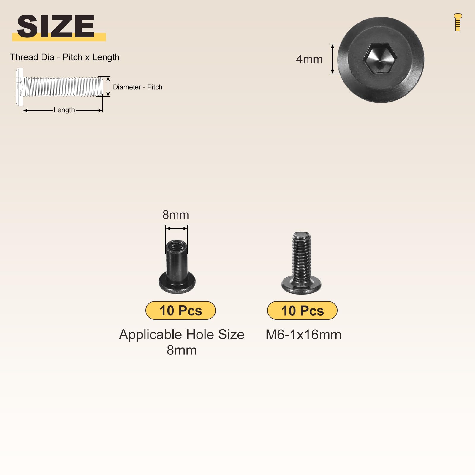 METALLIXITY Furniture Connector Bolts Cap Nut Kit(M6-1x16mm) 20Pcs, Connector Bolts M6 Screw Barrel Nuts Binding Screws - Image 2