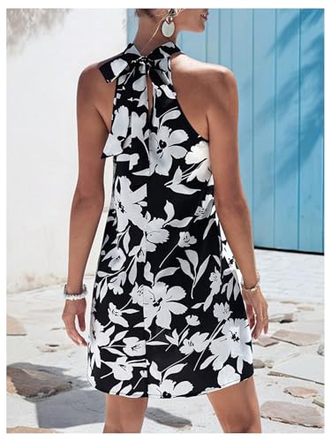 Image of Floerns Women's Sleeveless Floral Print Sundress Halter Neck A Line Short Dress