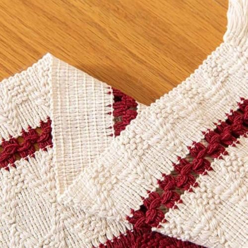 Image of HomeCloud Croshia Woven Table placemat - Heat Resistant, Washable Table Decoration for Dining, Office, Kitchen, Hotel, and Home (Rec White Maroon, Set of 1)
