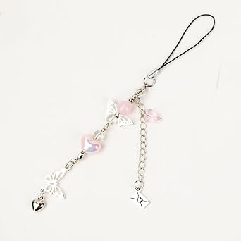 4個 携帯電話チャーム Y2K 携帯電話アクセサリー 美的キーホルダー 星 花 かわいい 装飾 ストリング 携帯電話 チェーン ペンダント ストラップ ストラップ バタフライ クリスタル リボン ビーズ ゴシック ヤング, Normal, プラスチック