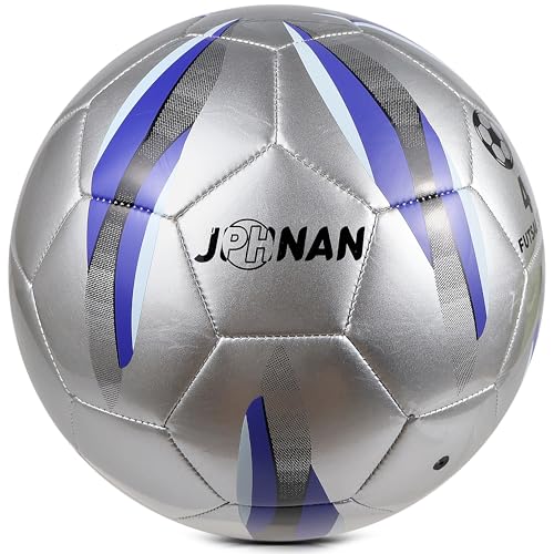 JPHNAN Low Bounce Futsal Ball Size 4 - Indoor Low-Bounce Soccer Ball for Training, Games and Competitions, TPU Cover with Reinforced Stitching, Durable Design for Adults/Youth (Silver,Blue)