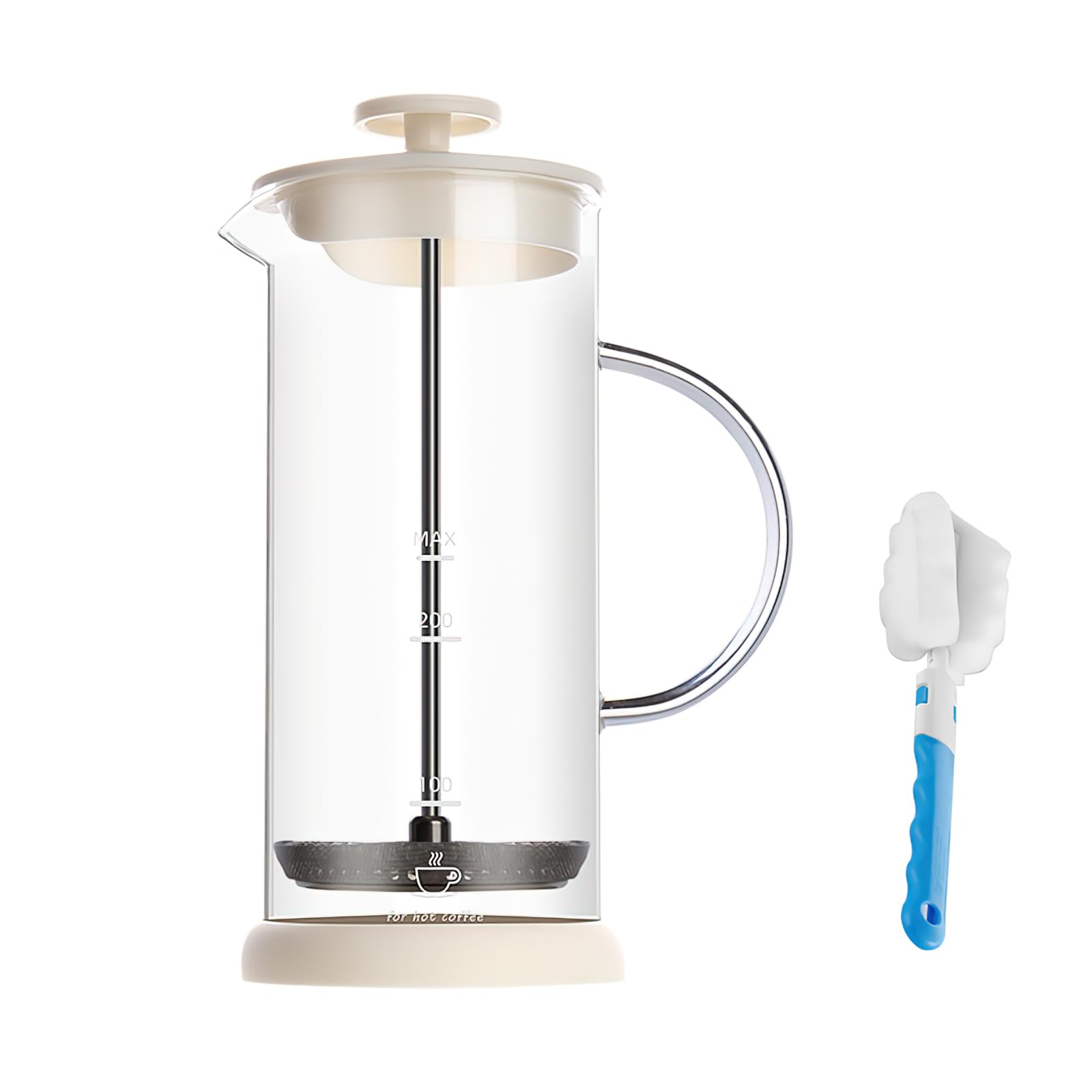 Manuale Montalatte con Spazzola Pulita, 450 ml in Vetro Borosilicato Alto, Schiuma per Latte a Pompa Manuale, Montalatte Manuale con Scala di capacità, per Preparare caffè e Cappuccino