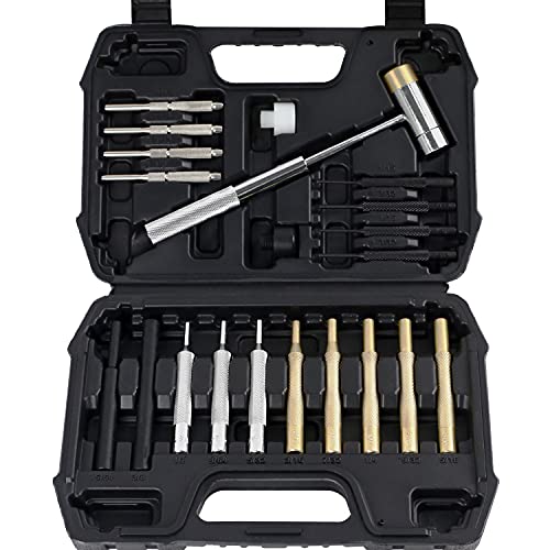 ARTIPOLY Gunsmith tools, 21-Pieces Gunsmithing Punch Set and 4 Hammer with Brass, Hollow, Steel, Plastic Punches