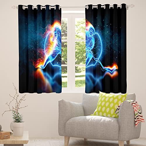 Ice Hockey Curtains Teens Puck Sport Fans Window Curtains For Bedroom Living Room Kids Boys Girls Sports Games Theme Window Drapes Gold Flame Ice Blue Decor Window Treatments,42 X 63 Inches,2 Panels #TOP2
