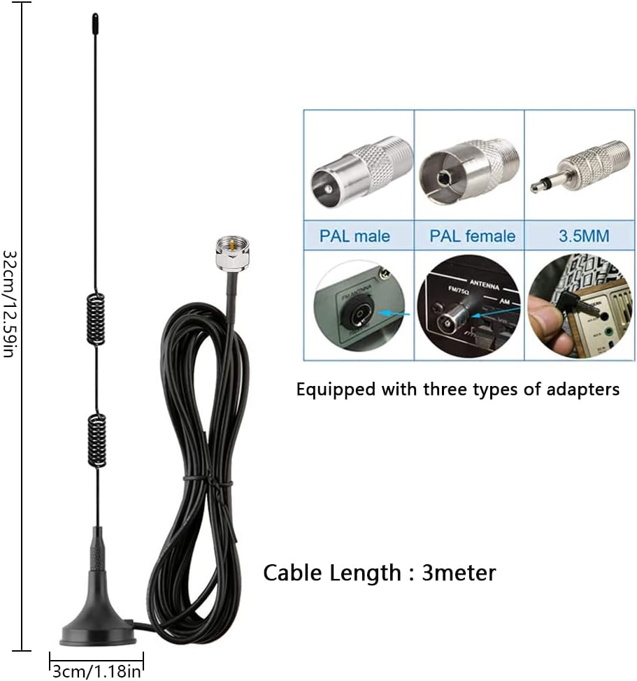 SPTwj DAB Radio Antenna Indoor with Base and 3M Extension