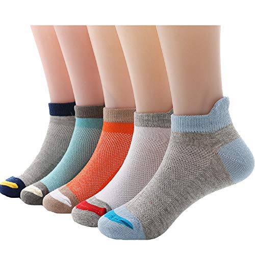 Dejian 5 Pairs Kids Toddler Boys Low Cut Ankle Crew Socks Non Slip Thin Mesh Breathable Soft Socks For Boys Girls (Color-01,1-3 Years)