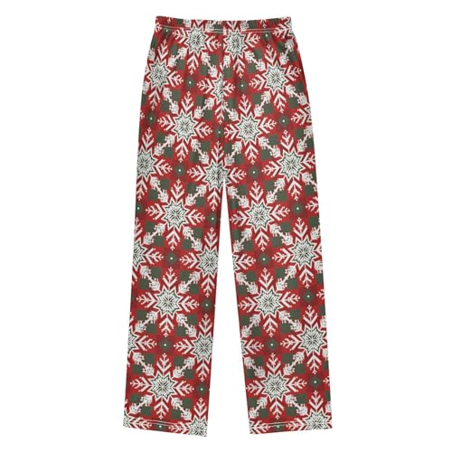 Christmas Pajama Pants Pattern Red Christmas Tile Snowflake Long Sleep Pants Lounge Bottoms2