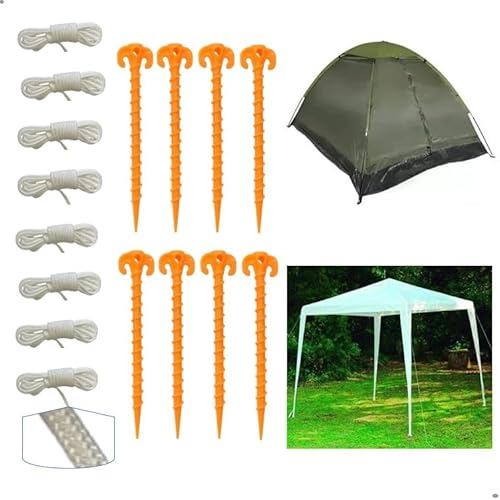 Kit 8 Estaca + Corda p/Gazebo Barracas Gancho Praia Camping