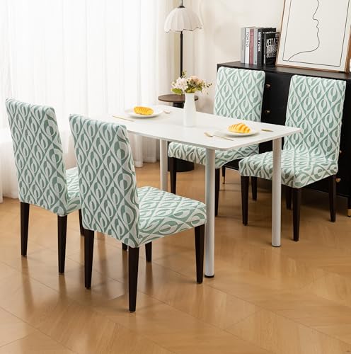Image of HOMETHREADS Stretchable Elastic Jacquard Chair Seat Cover - Removable & Washable, Durable Seat Protector for Dining Room, Kitchen, Restaurant & Party Chairs (Green, Pack of 1)