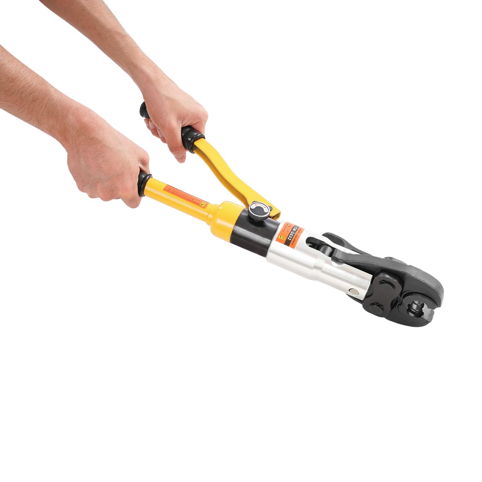 Szczypce hydrauliczne do prasy do rur, 6 ton, siła docisku 16-32 mm, do rur PPR PEX PB PE, z głowicą obrotową 360° i 8 matrycami, profesjonalny zestaw, srebrny