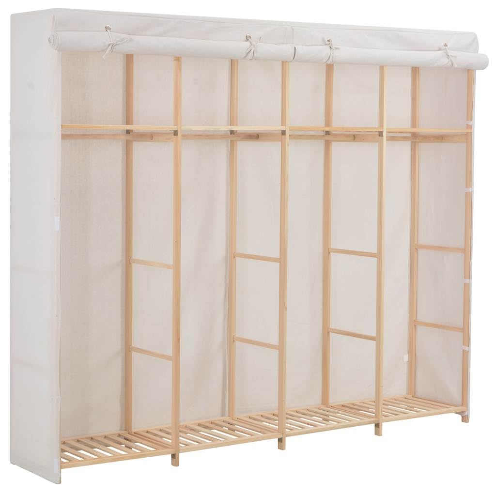 vidaXL Stoffkleiderschrank – Kleiderschrank mit Stoffbezug, 200 x 40 x 170 cm, Weiß, Holzrahmen aus massivem Tannenholz