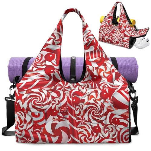 Christmas Candy Pattern Gym Bag that Holds Yoga Mat for Women Portable Duffel Bag with Pockets, Workout Handbag with Shoe Compartment, Fitness Workout Sports Bags