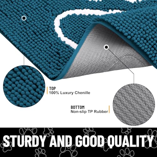 Image of Smiry Dog Door Mat for Muddy Paws, Absorbent Dirt Trapper Non Slip Quick Dry Washable Chenille Mat for Mud Dogs, Entry Rug for Indoor and Outdoor (24x16 Inches, Atlantic Blue and White)