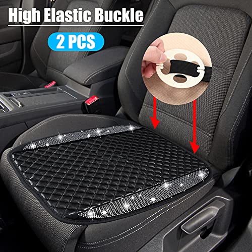 2 Pieces Bling Leather Car Front Seat Cover Auto Rhinestone Seat Cover Breathable Mesh Seat Cover And Crystal Back Seat Cushion Car Seat Protector Pad Mat For Women Auto Cars Suv Interior Accessories #TOP6