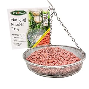 Oakdale Filled Hanging Bird Feeder Seed Tray, Decorative Outdoor Feeding Platform for Native Wild Birds, Birdwatching and Ornithology Friendly, Micro Mesh Food Perch