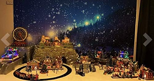 Leowefowa 9X6FT Christmas Backdrop Rustic Village Night View Forest Trees Snowing Shining Lights Blue Sky Winter Xmas Vinyl Photography Background Kids Children Adults Photo Studio Props