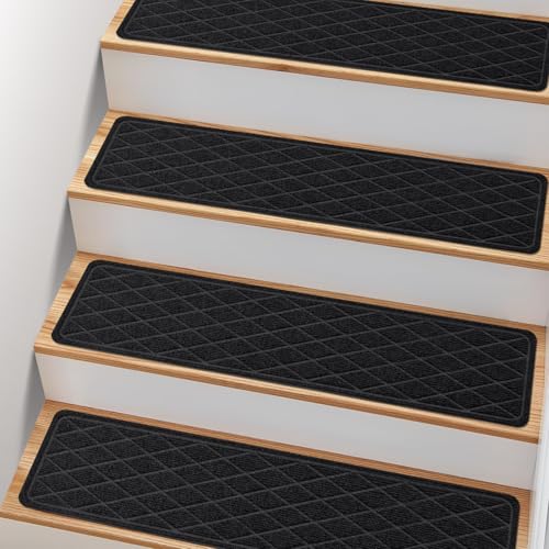 Non Slip Stair Treads for Wooden Steps,15 Pack 8" X 30" Stairs Carpet Treads Indoor with Reusable Peel and Stick Adhesive for Kids Elders and Pets,Polyester TPR Backing by PATTENGO - Used condition - US$28.49