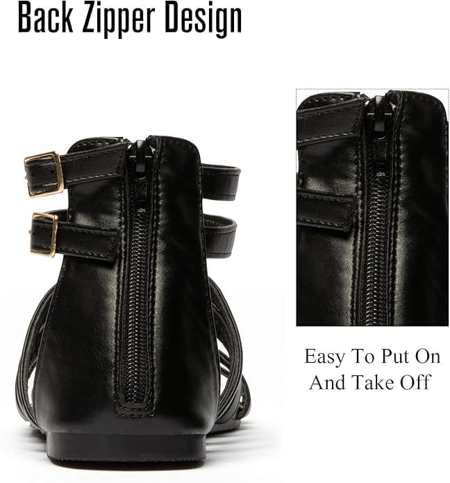 katliu Women's Gladiator Sandal Strappy Flat Sandals Two Ankle Buckle - Image 3