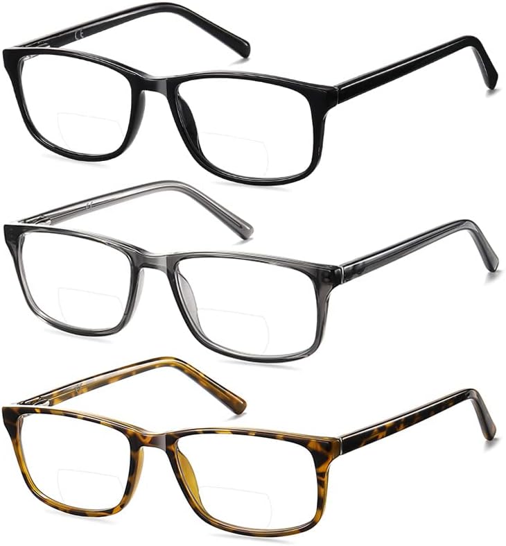 Kafirlo Anteojos de lectura bifocales para mujeres y hombres, parte superior transparente, bloqueo de luz azul, lectores de computadora, marco