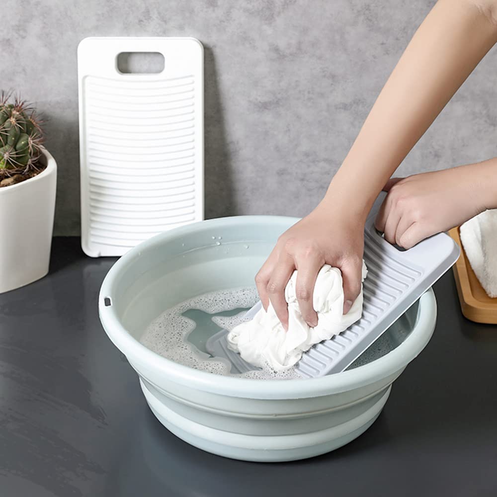 Tabla de lavado antideslizante para colgar, con trípode fijo de plástico grueso, herramienta de limpieza de ropa (blanco)