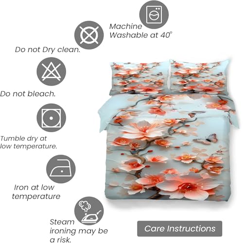 Parure de lit 220x240 fleur avec 2 taies d'oreiller microfibre