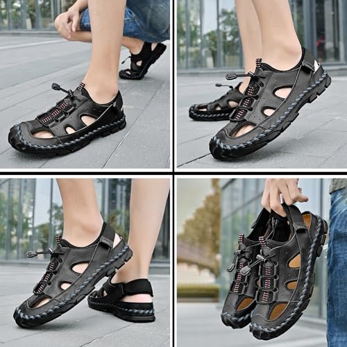 Men's Handmade Genuine Leather Sport Sandals Closed Toe Fisherman Beach Hiking Water Shoes Outdoor Lightweight Trail Casual Sandals2