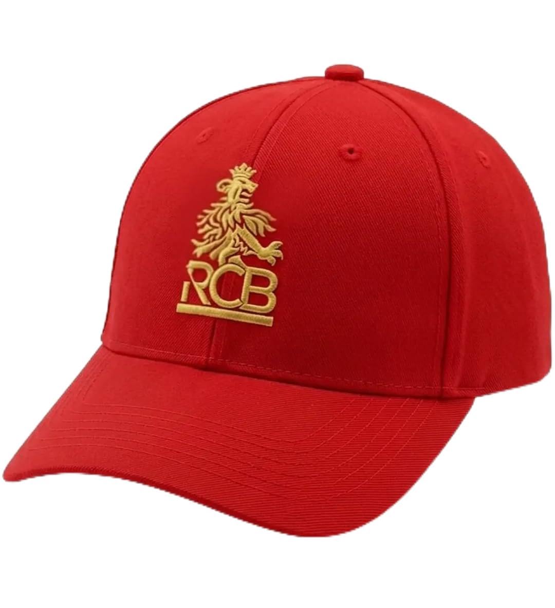 Red Cricket Cap with Gold Embroidered Lion Logo, Baseball Style, Fan Merchandise-image-6
