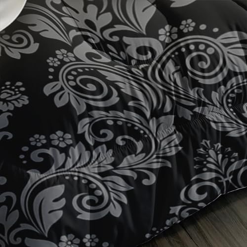 Image of AILONEN Queen Black Damask Comforter Set 3Pcs,Elegant Silver Crown Bedding Set Twin Size for Girls Women,Glam Luxury Diamond & Bow Quilt with 2 Pillowcases