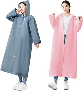 PALAY® Waterproof Rain Ponchos for Adults (2Pack) Reusable EVA Lightweight Long Raincoat with Hood Button-Up Unisex Rain C...