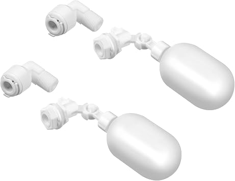 Mudder 2 Pack Float Ball Valve 1/4 بوصة صمام عائم لفلتر المياه البلاستيكي قابل للتعديل للبرك وخزان المياه والمضخة والحوض وأحواض السمك وتربية الأحياء المائية والخزان
