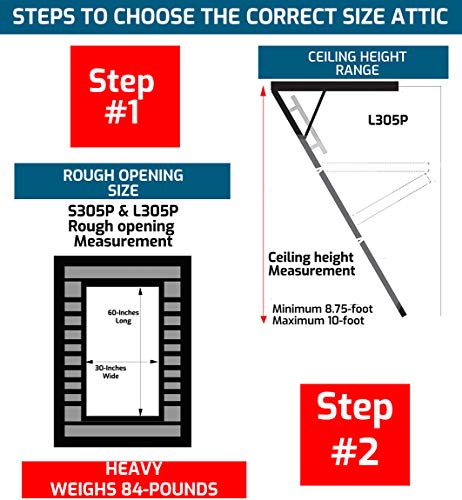 Louisville Ladder 30 by 60-Inch Big Boy Attic Ladder, 8-10-Foot Ceiling Height, 350-Pound Capacity, L305P