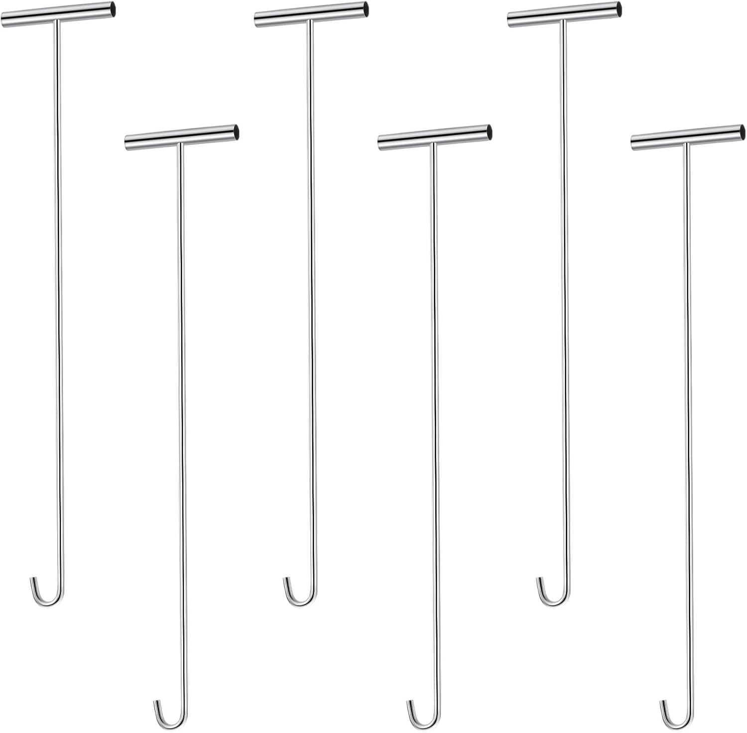 Zonon 6 Pack 31" 5th Wheel Pin Puller Solid Steel Chrome Plated Fifth Wheel Pin Puller Heavy Duty Portable Type Lifting Hooks for Pulling Storm Drain Manhole Covers, J Hook