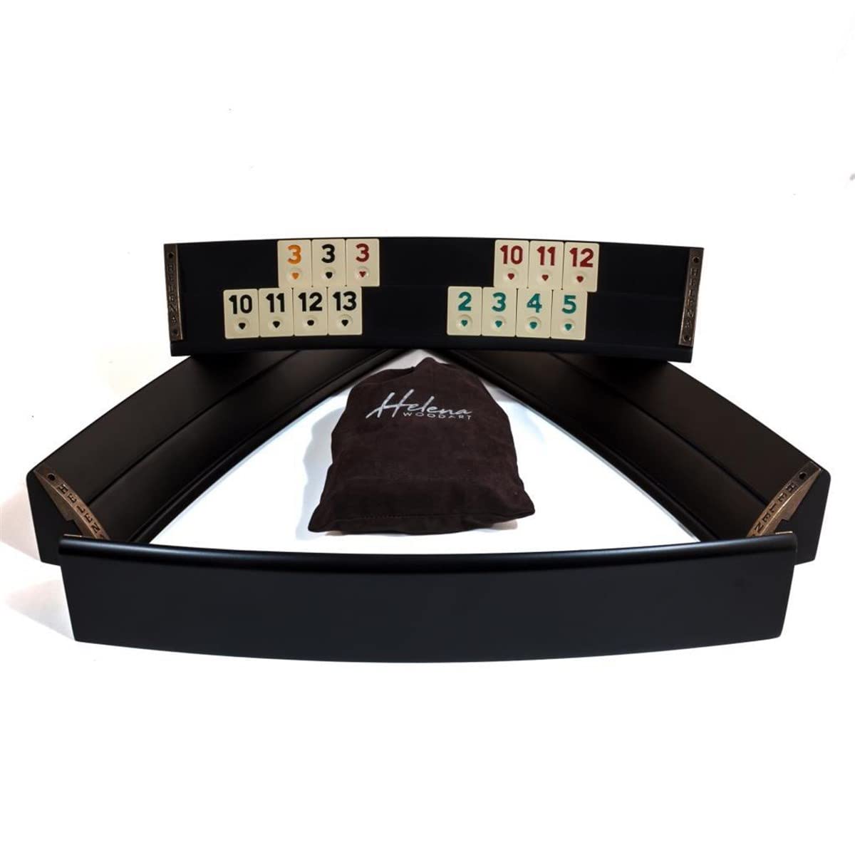 Helena Wood Art, Handgemachtes Oval Rummy Set aus Holz inklusive Tasche, Schwarz, 100% Holz, Deluxe Edition, Rummy, Okey Takimi, Melaminsteine