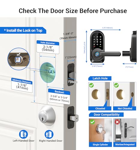 Veise Smart Lock, Keyless Entry Door Lock with Handle, APP Control Fingerprint Door Lock, 7-in-1 Smart Locks for Front Door, Electronic Digital Lock with Keypad, Front Door Lock Set, Matte Black thumbnail 6