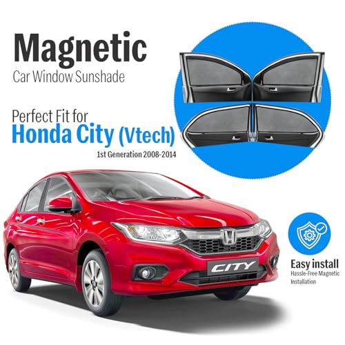 Image of Autofact Magnetic Car Sunshades Compatible with Honda City Ivtech (2009 to 2013) (Set of 4) - Easy Installation, UV Protection, Keeps Car Cool (Front 2 with Zippers, Rear 2 Without Zippers)