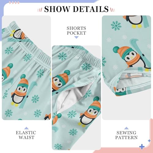 ZZXXB Penguin Skiing Snow Boys Long Pants Soft Trousers Elastic Waist Kids Lounge Bottoms with Pockets S-XL4