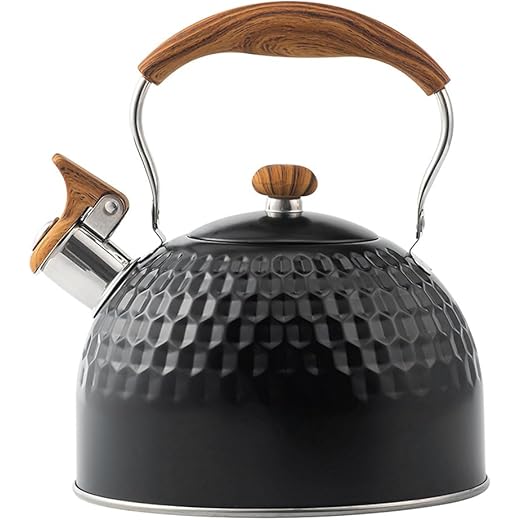 Supvox? Tea Kettle 2.5L Stainless Steel Hot Kitchen Watter Kettle High Pitch Whistle Tea Pot on Stove/Induction Cooker, Tea Kettle Anti Scald Handle Coffee Tea Pot for Kitchen Camping, RV, Black
