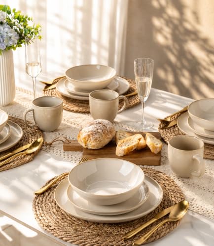 Image of AmorArc Ceramic Dinnerware Sets for 6, 18Pcs Plates and Bowls Sets Dishes | Stoneware Handmade Reactive Glaze Dinner Set, Highly Scratch Resistant | Dishwasher & Microwave Safe Dishware