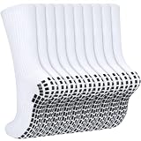 ouhos 5 Paare Herren Fussballsocken Anti-Rutsch, Sportsocken mit Grip, Gepolstert & Atmungsaktiv, Weiß Schwarz, Gr. 43-46