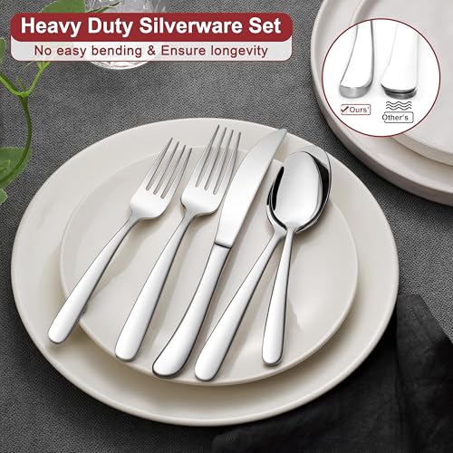 Image of E-far Heavy Duty Silverware Set for 12, 60-Piece Stainless Steel Flatware Cutlery Set, Heavy Weight Metal Tableware Eating Utensils for Home Restaurant Weddings, Mirror Polished & Dishwasher Safe