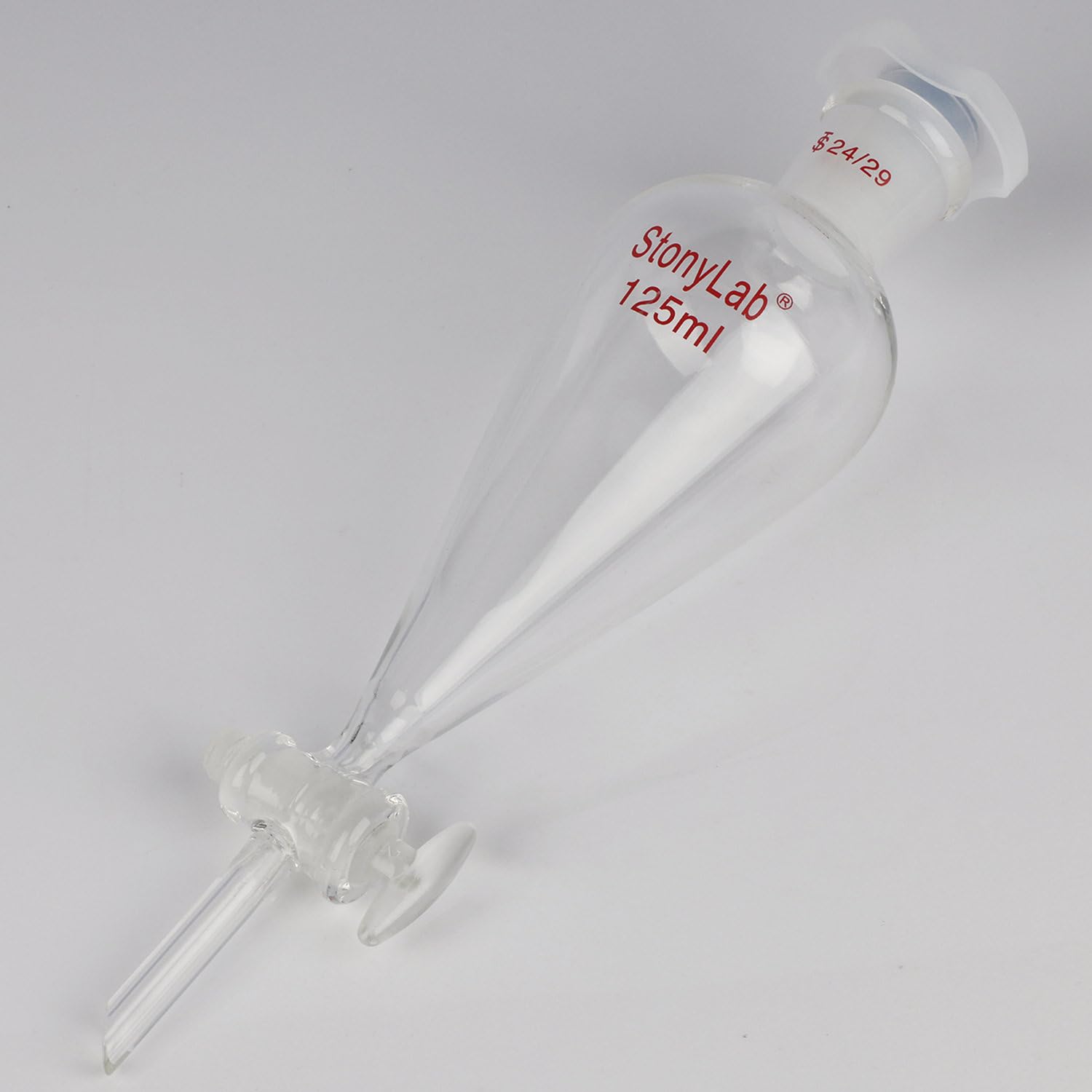 stonylab Embudo de Separación con Llave de Paso de Vidrio, Embudo de Borosilicato con Junta 24/29 para Separación Precisa de Líquidos en Laboratorio, 125 ml