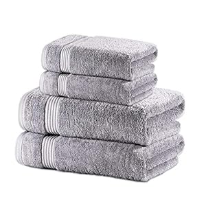 Comvi Luxury Towels 700GSM Bamboo Grey Bath Towels Set of 4 (2 Bath & 2 Hand Towels) – 50% Bamboo 50% Cotton Bathroom Linen – Soft, Absorbent & Durable Bathroom Towels –70 x 130 & 47 x 85 cm – Grey