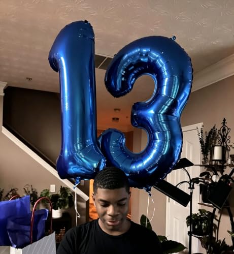 Image of Number Balloons 8 Balloon 40 inch Blue for 8th Birthday Party Decoration | Saturated Color, Large 40 in, With Inflation Straw & Hanging Hole, Great for Men's Party, Back-To-School Season, Pool Party
