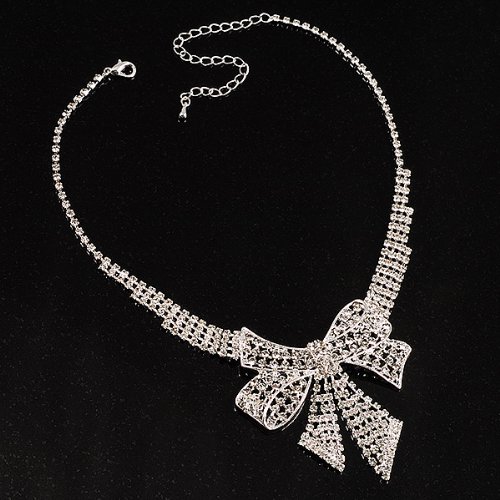 Collar de lazo de cristal y pendientes Avalaya juego de joyeria plateada brillante para bodas 5