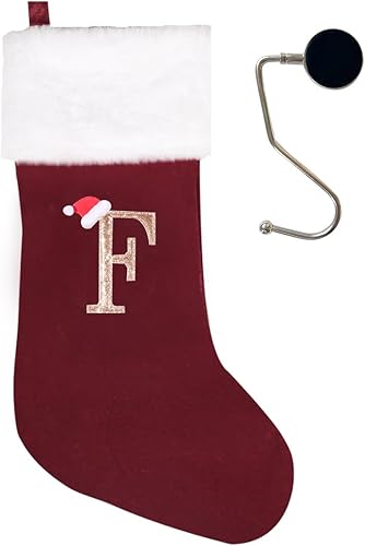 Vista 139 de Medias de Navidad con monograma de 20 pulgadas con letras, medias de Navidad súper suaves, medias grandes con monograma, medias de letras rojas