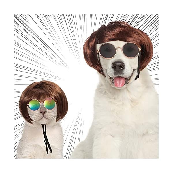 Mtlee 6 pieces wigs for dogs funny dog wig retro pet round sunglasses dog cosplay costumes accessories small dog headwear for holiday party decor - image 7